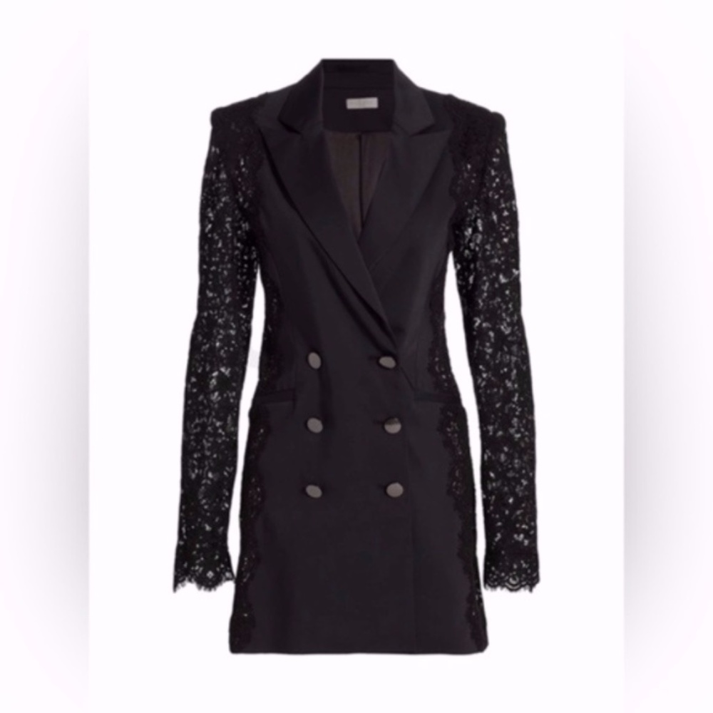 Ramy Brook Shay Lace Sleeve Mini Dress Black 8 NWT Blazer Tuxedo